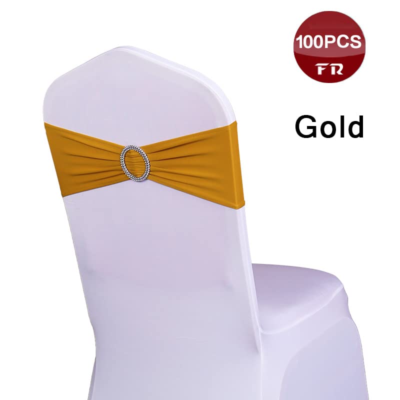 KALGHI Fascia per sedia elastica da 100 pezzi Fascia per sedia in spandex di poliestere con anello per la decorazione della copertura della sedia della festa nuziale-avorio
