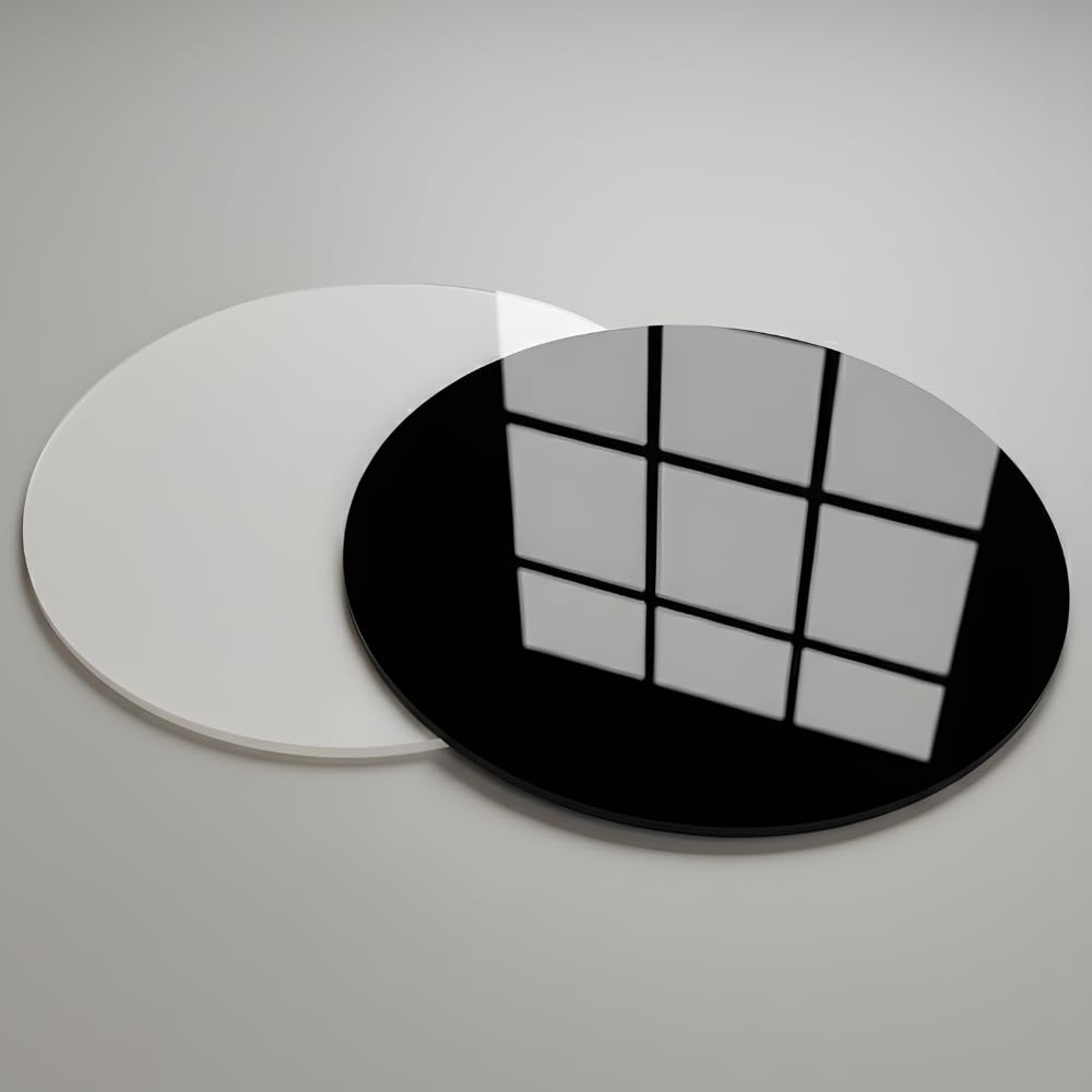 SMILEDRIVE(R Acrylic White & Black Reflective Display Table Riser for Professional Product Photography - Round Shape - Black and White-image-16