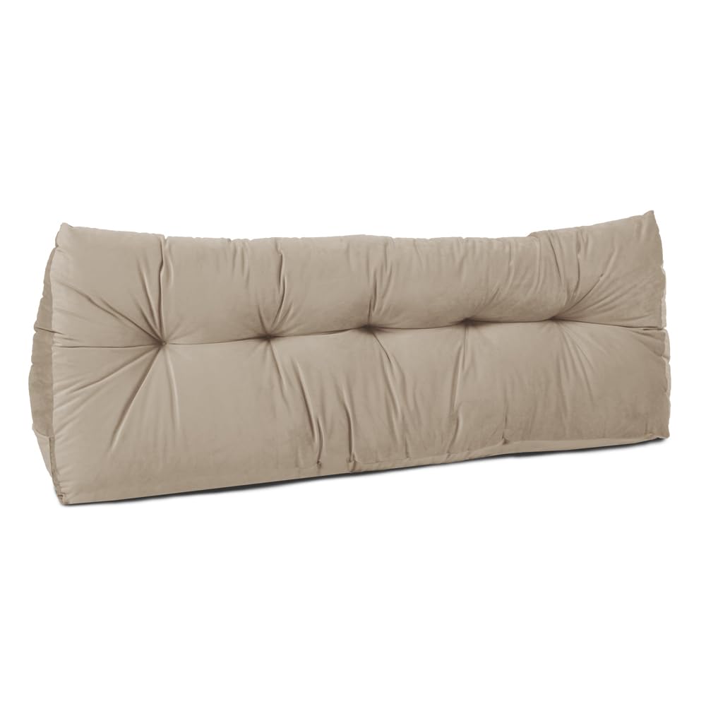Lancashire Textiles Beige 20 X 50 X 150Cm (King Bed) Luxury Velvet Triangular Wedge Bedroom Headboard Cushion - Headboard Bolster Support Pillow For Bed, Sofa, Chair - Made In Britain
