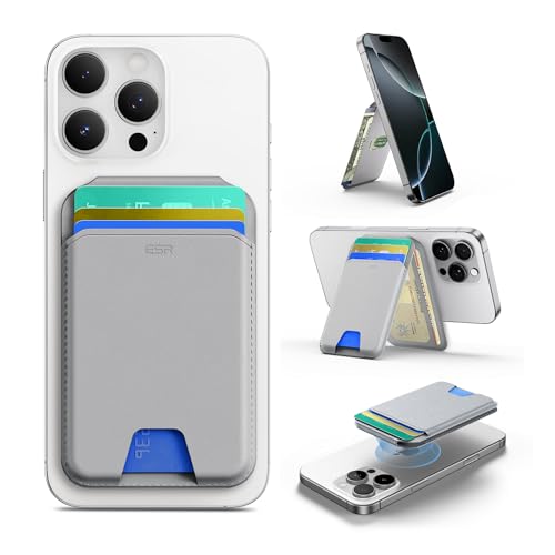 Image of ESR Upgraded for MagSafe Wallet,5 Card Holder,RFID Blocking,Magnetic Wallet for iPhone with Adjustable Stand,Slim for iPhone 17e /17 /16 /15 /14 /13 /12,Google Pixel 10 /Pro /Pro XL,Not for Mini,Grey