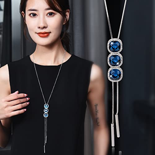 PDUENBLR Sautoir Femme Collier Long Collier Pull Long Long Collier Pendentif Pendentif en Cristal Pompon Mode All-Match Accessoires Pendentif,Bleu Cover