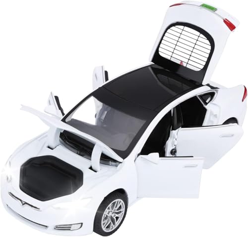 Image of WORSHIPER Tesla Model 66063 1:32 Scale Alloy Diecast Model Metal Pull-Back Car with Sound Light and Opening Doors: A Kids' Toy Vehicle Gift (1:32 Tesla - White)
