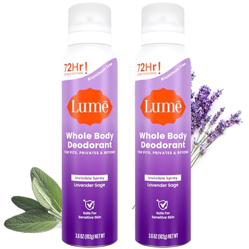 Lume Invisible Spray Deodorant For Women - Whole Body Deodorant Spray - 72 Hr Odor Control - Ozone Friendly Natural Propellant - Aluminum & Baking Soda Free Skin Loving - 3.6 ounce (Lavender Sage)