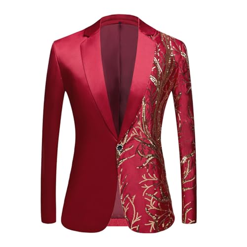 Abrigo Traje Hombre Azul Traje de Lentejuelas Bordado para Hombre, Ropa para el Escenario con Lentejuelas Doradas, Traje de Hip Hop Aguas Abiertas Hombre (Red, L)