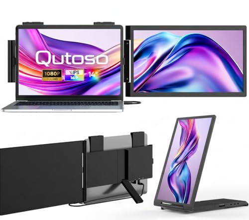 Armazém Brasil, Extensor de tela portátil, 14' 1080P Dual Screen, Monitor portátil de rotação de 250 ° para laptop, Travel Display para laptop 14-16 '' com porta USB-C/HDMI, Plug & Play