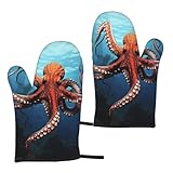 Juego de 2 manoplas de horno resistentes al calor, guantes de barbacoa, tentáculos de pulpo, guantes de cocina, guantes de cocina antideslizantes para cocinar, hornear, asar, barbacoa, microondas