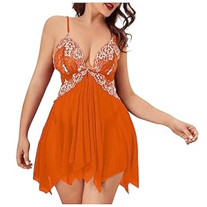 Générique Women’s Pyjama Femme Sexy Chic Front Closure Babydoll Lace V Neck Mesh Sleepwear Lingerie Pyjama Coeur, XXXL-5XL