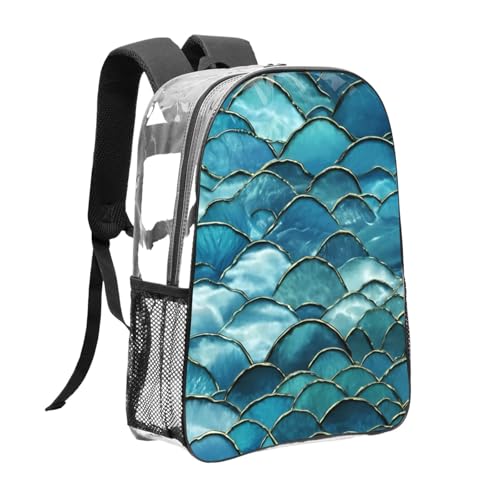 Fish Scale Ocean Print Work Travel Stadium Events Transparent Backpack PVC Clear Bag Large Side Pockets3