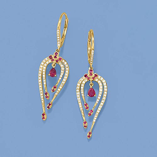 Dazzleluxury 2.00Ct Pear Cut Simulated Ruby & Diamond Halo Drop Dangle Earrings For Women Girl 14K Yellow Gold Plated #TOP2