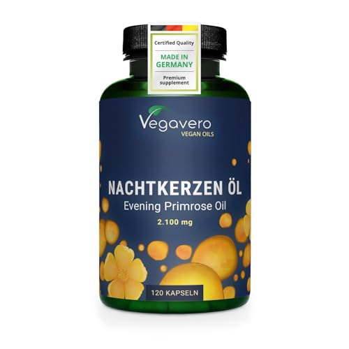 Vegavero Evening Primrose Oil | 2100 mg High Dose | Cold-Pressed | 120 Capsules | Omega-6 & 11% GLA | NO Additives | Lab-Tested | Vegan