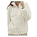 Damen Fleecejacke mit Durchgehendem Reißverschluss Stehkragen Damen Leichte Fleece Jacke Weiche Sweatjacke Teddyfleece Plüschjacke Komfortable Casual Pulli Outdoor Damenjacke für Wandern (01 White, M)