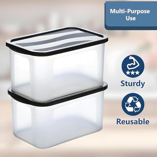 Image of SR Plastic Airtight Storage Container for Kitchen, Pantry and Home Organization | Multipurpose Stackable Refrigerator Organizer for Snacks, Fruits, Bread and Cosmetics (Set of 6-Transparent)