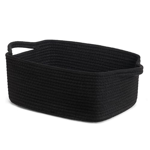 CHICVITA Small Woven Rope Gift Basket, Decorative Boo Basket, Black