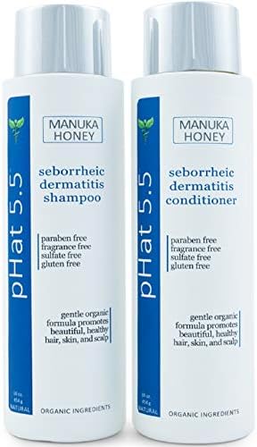 Sulfate Free Shampoo and Conditioner Set for Seborrheic Dermatitis Relief - Moisturizes Severe Dry & Itchy Scalp with Manuka Honey, Aloe Vera & Coconut Oil - Safe for Color Treated Hair (16 oz)
