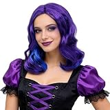 SAIIURV Peluca Mujer Rizado Peluca de Bruja Pelucas Morada Mujer Accesorio Disfraz de Bruja para Fiesta Halloween Carnaval(Morado)