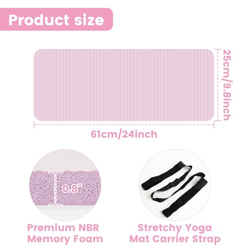 Yoga Knee Pad Cushion, 24 x 9.8 x 0.8 in Thick Mini Yoga Mat, Odor-Free NBR Workout Mat with Storage Strap, Small Exercise Mat for Yoga, Pilates, Kneeling, Planks & Home Gym - Image 2