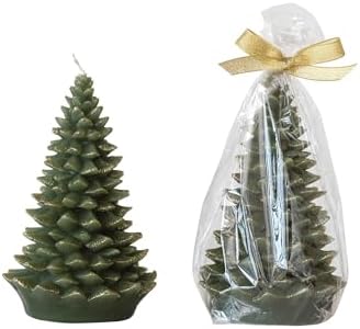 Creative Co-Op Tall Holiday Tree Shaped Candle with Gold Tips, Evergreen Color image 4