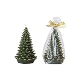 Creative Co-Op Tall Holiday Tree Shaped Candle with Gold Tips, Evergreen Color