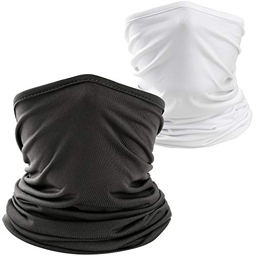 WTACTFUL 2 Pack Lightweight Neck Gaiter Neck Warmer Face Mask Windproof Anti-UV Protection Cover for Motorcycle Cycling Fishing Hunting Summer Outdoor Sports Suitable for Men Women Black and White
