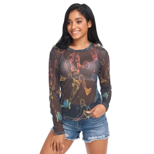 T-shirt manches longues transparent femme haut en mesh noir sheer sexy