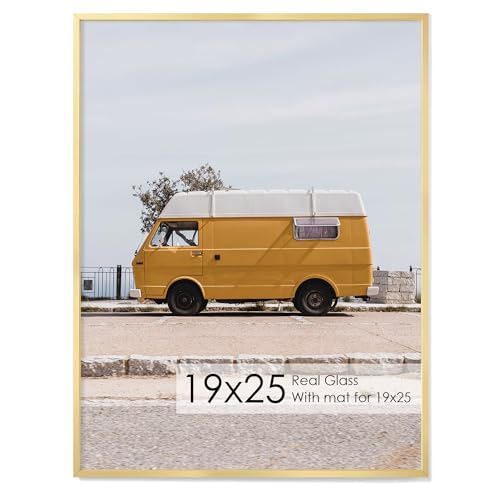 Fun Memories 19x25 Metal Picture Frame - High End Aluminum Frames with Real Glass for Diplomas, Certificates, and Wall Art, Mounts Horizontally or Vertically, Gold, 1 Pack