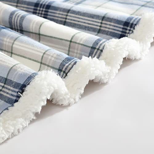 Eddie Bauer - Throw Blanket, Cotton Flannel Home Decor, All Season Reversible Sherpa Bedding (Edgewood Plaid Blue, Throw) #TOP2