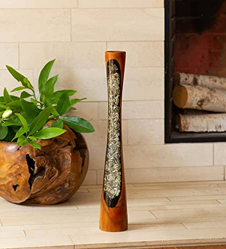 VivaTerra Glass Infused Teak Candle Holder Short, 3