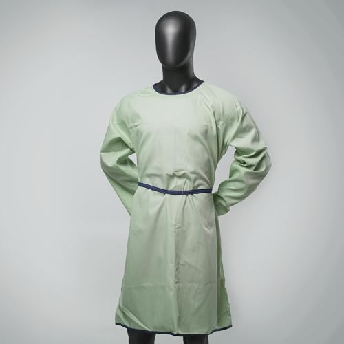 Pack of 1 | Reusable Isolation Industrial Gowns Longsleeve with Elastic Cuffs, Long XL Size, Mint | PPE Protective Isolation Gowns | 65% Polyester and 35% Cotton