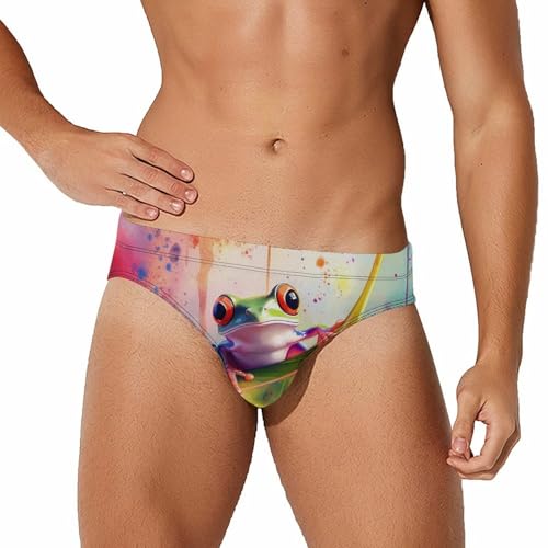 Tree Frog on A Leaf Mens Swim Briefs Bikini Sexy Low Rise Trunks Swimsuit Bathing Suit Beach