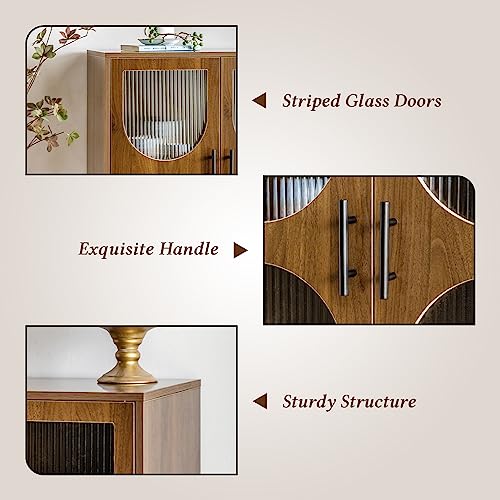 HollyHOME Wooden Storage Cabinet with Glass Doors, 41.3\"(H) Accent Buffet Cabinet, Freestanding Pantry Sideboard, Console Cupboard for Living Room, Kitchen, Hallway, Entryway