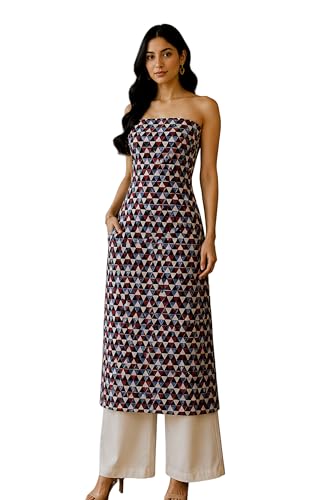 Image of Ethnics of Kutch Womens's Ajrakh Modal Silk Natural Dye Hand Block Print Unstitched Kurta Fabric