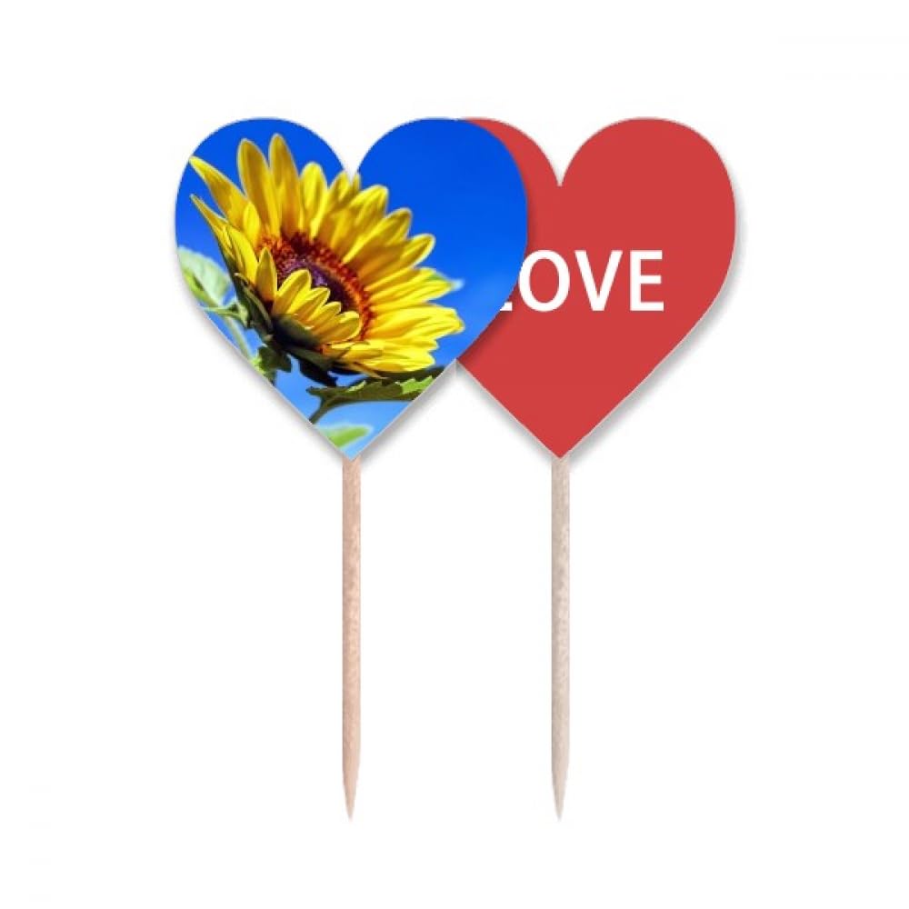 Cure-dents cœur tournesols bleus pour décoration table cadeau
