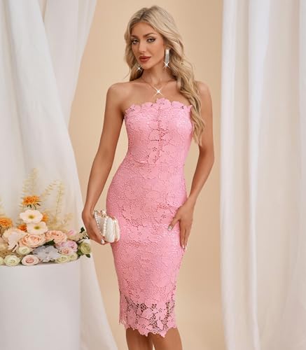 Image of Cololura Women Elegant Floral Lace Sexy Off Shoulder Evening Gown Party Cocktail Bodycon Midi Dress