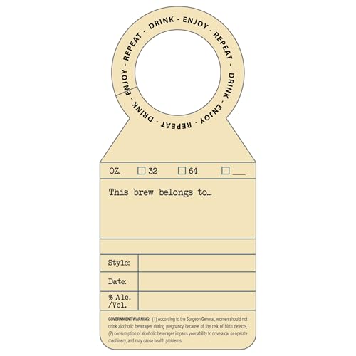 100 Pieces Beer and Alcohol Growler Tags with Government Warning – 5.5 x 2.5 Inch Paper Hanging Labels, Double-Sided Reusable Fill-in-The-Blank Neck Tags for Kegs, Home Brewing, Bars and Breweries