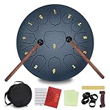 SanRes Tambor de Lengüeta de Acero de 10 Pulgadas y 13 Tonos,Tambores de Hendidura Instrumento de Percusión Handpan con Bastones y Bolsa de Viaje para Yoga,Meditación,Alivia el Estrés