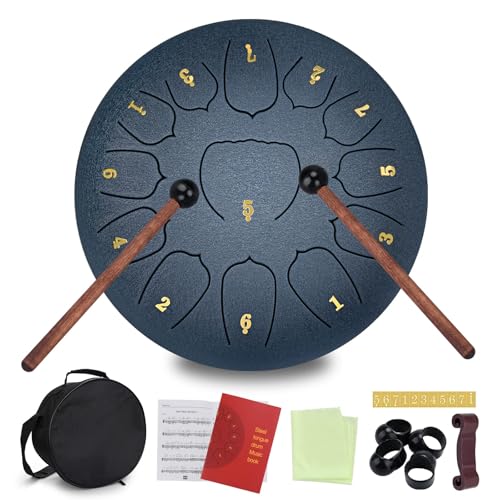 SanRes Tambor de Lengüeta de Acero de 10 Pulgadas y 13 Tonos,Tambores de Hendidura Instrumento de Percusión Handpan con Bastones y Bolsa de Viaje para Yoga,Meditación,Alivia el Estrés