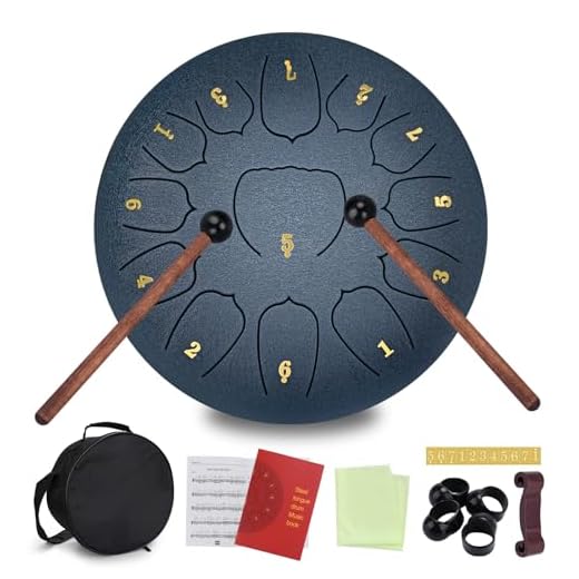 SanRes Tambor de Lengüeta de Acero de 10 Pulgadas y 13 Tonos,Tambores de Hendidura Instrumento de Percusión Handpan con Bastones y Bolsa de Viaje para Yoga,Meditación,Alivia el Estrés
