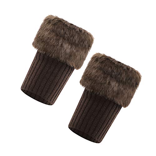 Ibluelover Women Faux Fur Trim Boot Cuffs Socks Winter Knitted Furry Leg Warmers Cuffs Short Crochet Warm Boot Covers Sleeves4
