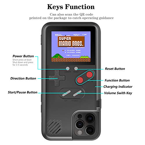 Gameboy Phone Cases, Retro 3D Gameboy Case for iPhone with 36 Small Games, Color Display Shockproof Video Game Phone Case, Phone Protective Case (for iPhone 12/12 Pro, Black)