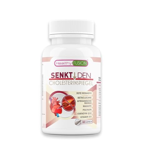 Senkt den Cholesterinspiegel Healthy Fusion | Roter Reis (fermentiert) + Monacolin K | Natürliche Unterstützung bei Cholesterin, Lipiden und Triglyzeriden | CoQ10 Resveratrol Beta-Glucane | 60 Kapseln