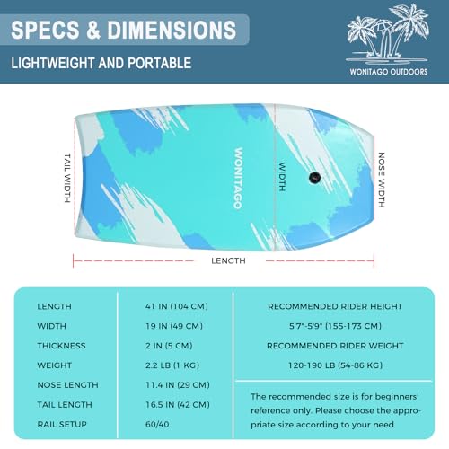 Bodyboard with Coiled Wrist Leash, Lightweight and Durable EPS Core Bodyboards for Beach, 41 inch, Green - Thumbnail 4