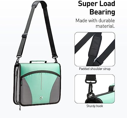3-Inch Zipper Binder, Round Ring Binder with Handle and Shoulder Strap, Green