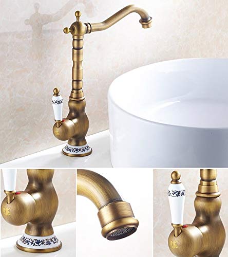 Grifo Monomando para Cocina o Baño, Mezcladora Giratorio 360°, Grifo para Lavabo (Cartucho Cerámico, Montaje con un Orificio)