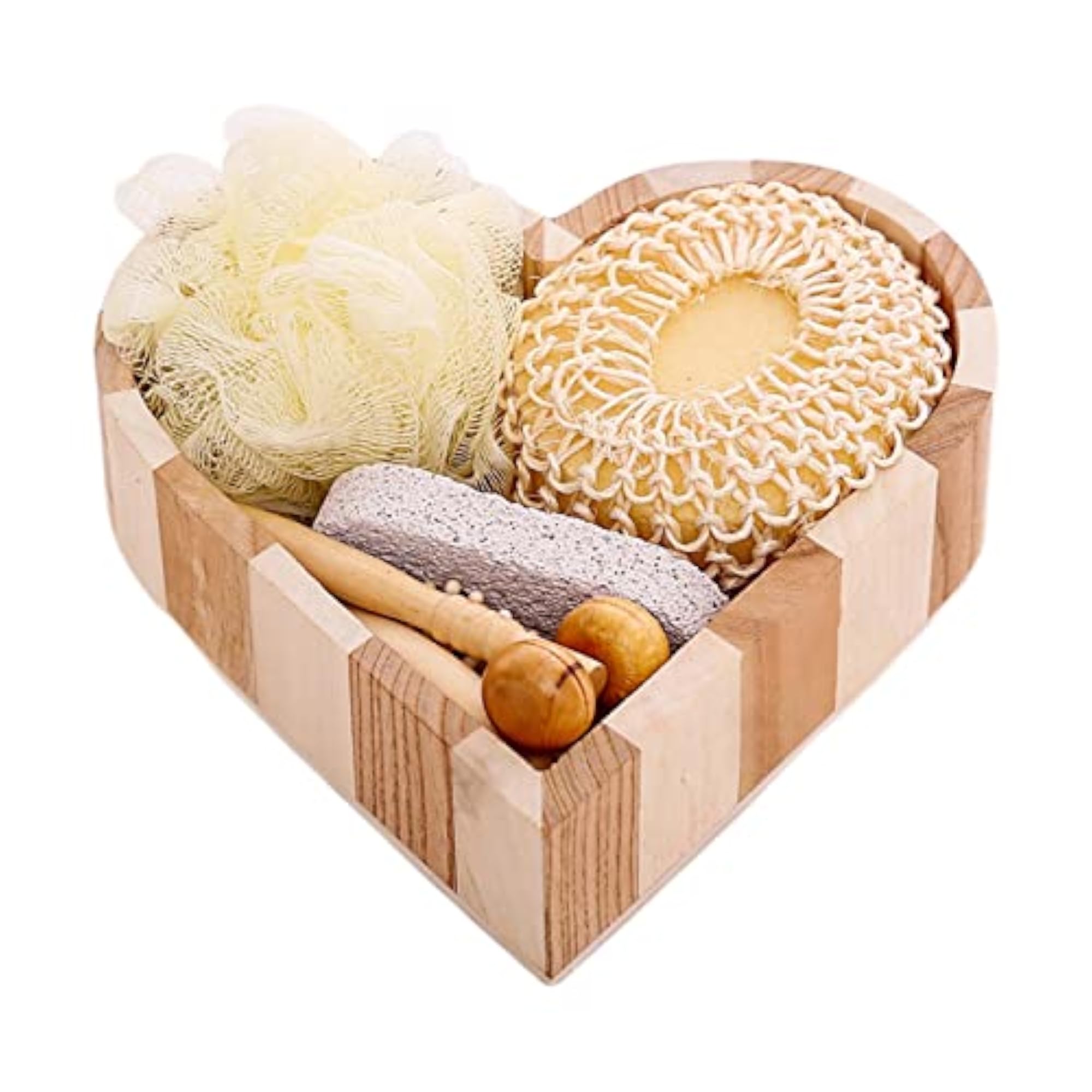 5pc Bath Set in Heart Wooden Box for Body and Foot SPA