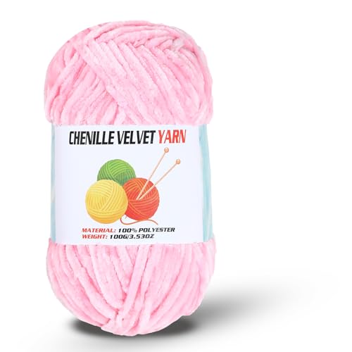 Image of Velvet Chenille Chunky Yarn, Handcrafts Weaving Soft Chenille Yarn for Crocheting Clearance, Used for Making Baby Yarn Blanket, Clothes, Knitting Creations (1 - Pink)