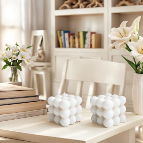 Duftkerze in Würfelform,2 Stück Weiß Bubble Kerze Candle,Sojawachs Kerzen Handgefertigt Duftkerze Aromatherapie Kerze für Dekoration Aesthetic für Schlafzimmer,Badezimmer,Dekoration