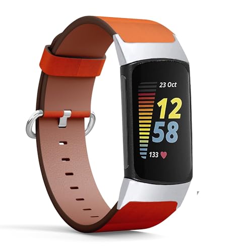 Compatible with Fitbit Charge 5 / Fitbit Charge 6 Replacement Leather Watch Band (Orange Paper Texture) Smartwatch Strap Bracelet Wristband for Women Men