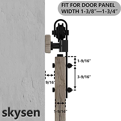 Skysen Sliding Barn Door Hardware Roller Set Black (J Shape Hanger) #TOP4