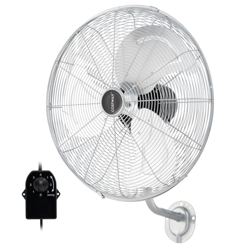 GOPLUS Ventilador Industrial Φ55cm con 3 Velocidades, Ventilador de Pared Bajo Consumo de 79W/91W/102W con Rotación Horizontal, 3 Aspas Rotatorias, Viento Potente para Patio Garaje Oficina (Blanco)