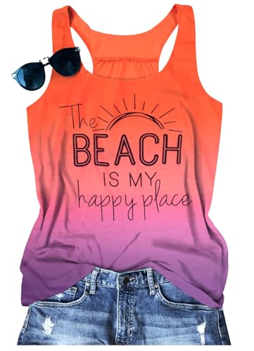 BANGELY The Beach is My Happy Place Tank Tops Women Summer Beach Tank Casual Sleeveless Vacation Shirt Camis (Rose, X-Large)